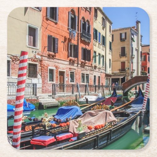 Traditional gondola in Venice Square Paper Coaster