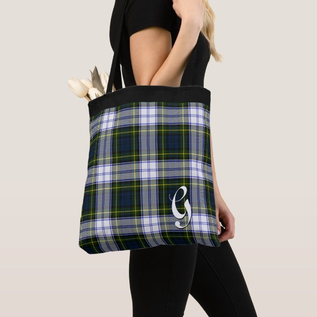 Traditional Gordon Dress Plaid Monogrammed Tote Bag (Close Up)