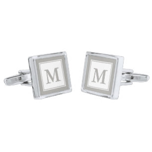 Traditional Gray and White Initial Letter Monogram Cufflinks