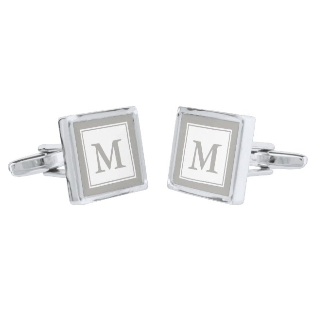 Traditional Gray and White Initial Letter Monogram Cufflinks (Angled)