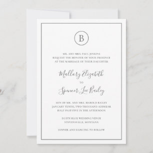 Traditional Gray Elegant All In One Wedding Invitation