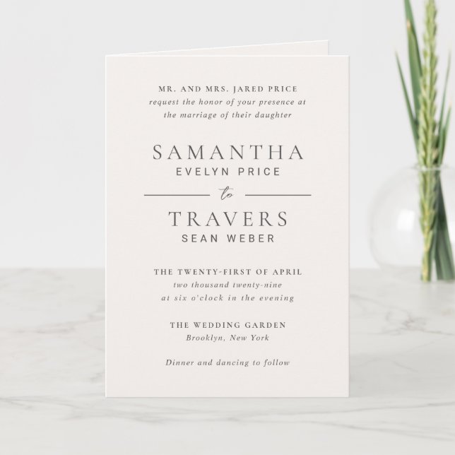 Traditional Gray Elegant Wedding Invitation (Front)