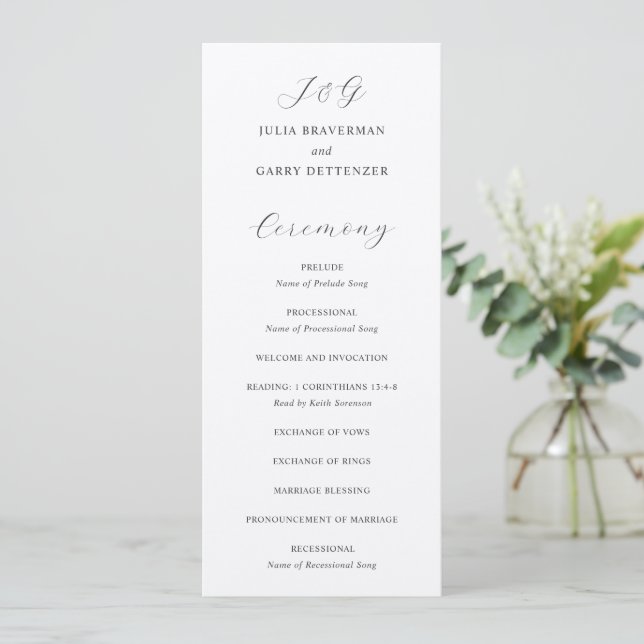 Traditional Gray Elegant Wedding Program (Standing Front)
