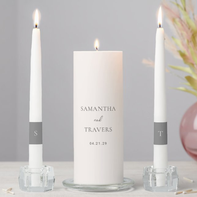 Traditional Gray Elegant Wedding Unity Candle Set (In Situ)