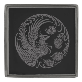 Traditional Gray Phoenix Circle on Black Gunmetal Finish Lapel Pin