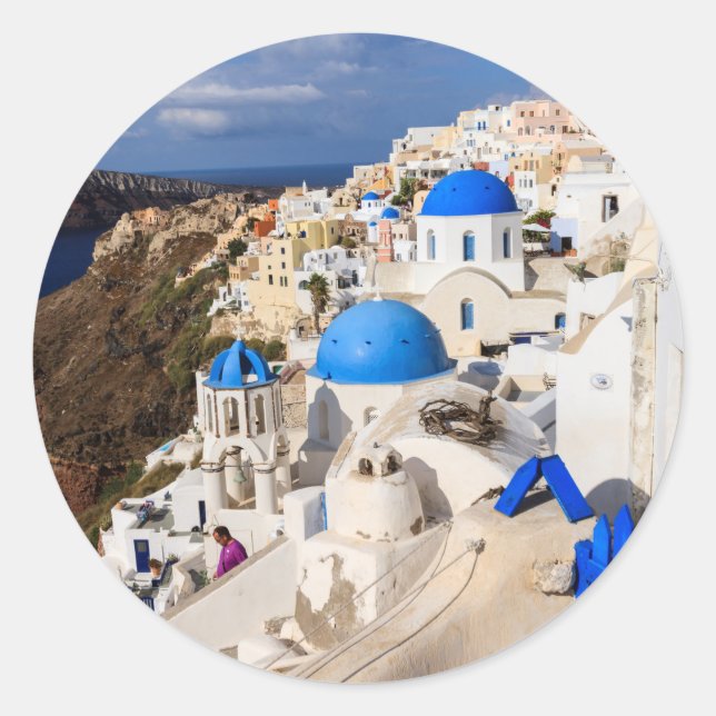 Traditional Greek Houses Classic Round Sticker (Front)