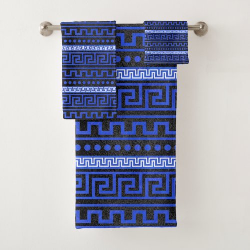 Traditional Greek Meander Pattern Bath Towel Set