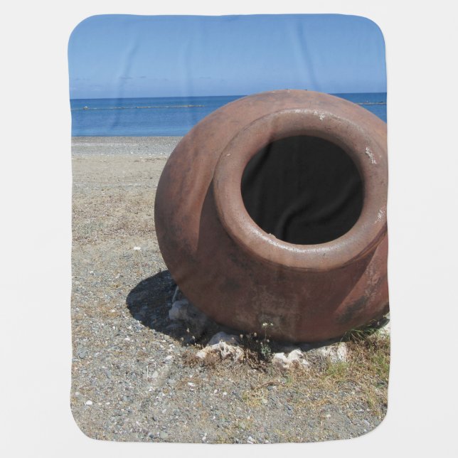 Traditional Greek Terracotta Pot on the Beach  Baby Blanket (Front)