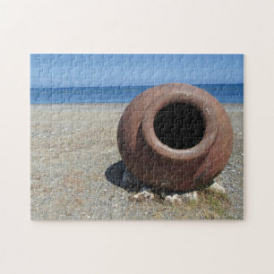 Traditional Greek Terracotta Pot on the Beach Jigsaw Puzzle