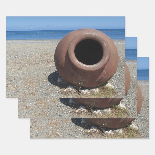 Traditional Greek Terracotta Pot on the Beach Wrapping Paper Sheets (Set)