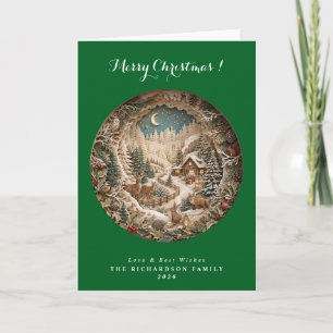 Traditional green 3D papercut Christmas Card