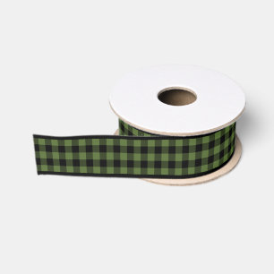 Traditional Green Black Buffalo Lumberjack Check Grosgrain Ribbon
