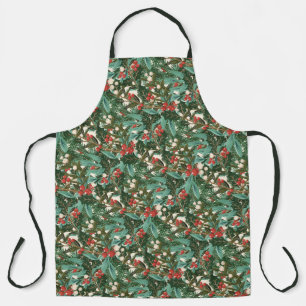 Traditional Green Botanical Holiday Christmas Apron