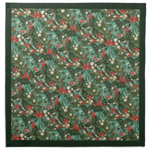 Traditional Green Botanical Holiday Christmas Cloth Napkin