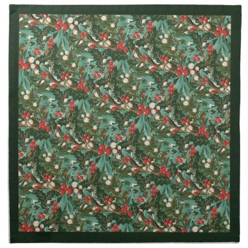 Traditional Green Botanical Holiday Christmas Cloth Napkin