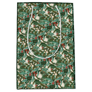 Traditional Green Botanical Holiday Christmas Medium Gift Bag