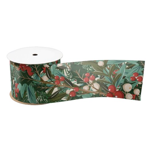 Traditional Green Botanical Holiday Christmas Satin Ribbon