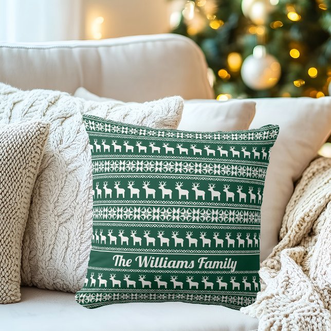 Traditional Green Christmas Reindeer Custom Throw Pillow (Creator Uploaded)