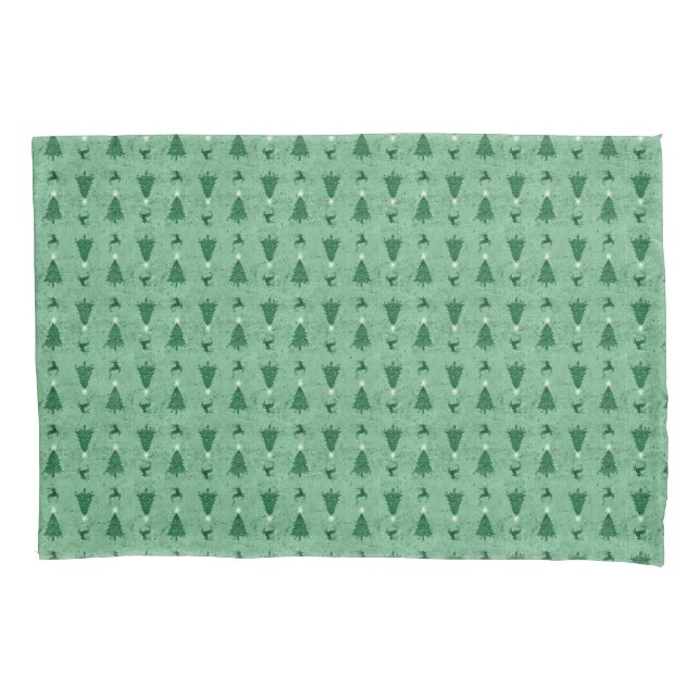Traditional Green Christmas Trees & Reindeer   Pillow Case (Front)