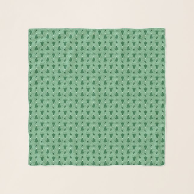 Traditional Green Christmas Trees & Reindeer Scarf (Front)
