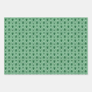 Traditional Green Christmas Trees & Reindeer Wrapping Paper Sheets