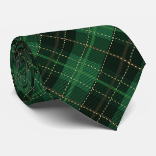 Traditional Green Diagonal Holiday Plaid Pattern Neck Tie