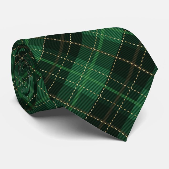 Traditional Green Diagonal Holiday Plaid Pattern Neck Tie (Rolled)
