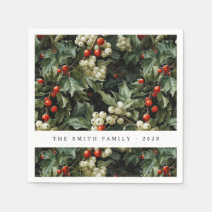 Traditional Green Holly Holiday Napkins