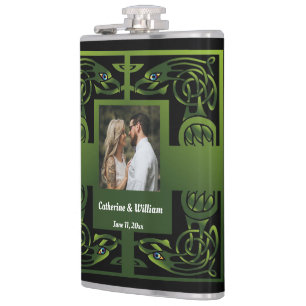 Traditional Green Irish Celtic Design Flask