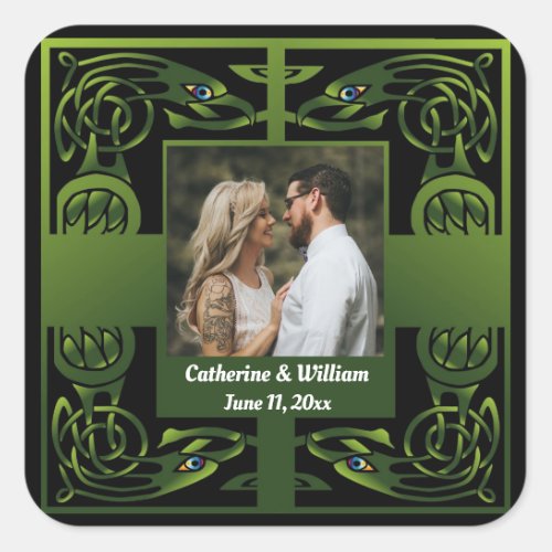 Traditional Green Irish Celtic Design    Square Sticker