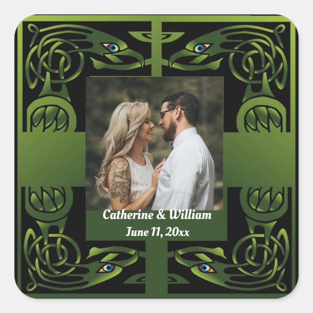 Traditional Green Irish Celtic Design    Square Sticker (Front)