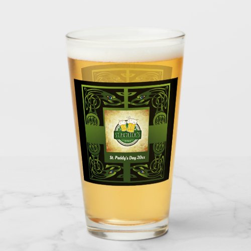 Traditional Green Irish Celtic Design w Your Logo Glass