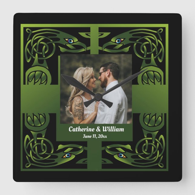 Traditional Green Irish Celtic     Square Wall Clo Clock (Front)