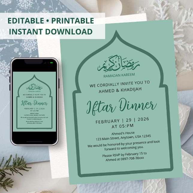 Traditional Green Mosque Arch Iftar Dinner Invitation (Creator Uploaded)