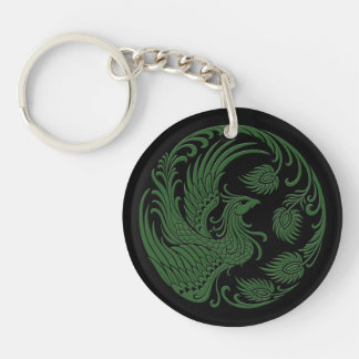 Traditional Green Phoenix Circle Keychain