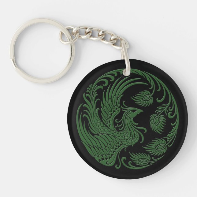 Traditional Green Phoenix Circle Keychain (Front)
