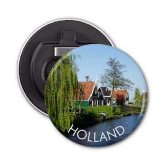 Traditional Green Red Dutch Waterfront Houses Bottle Opener