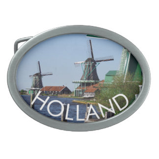Traditional Green White Dutch Windmills Photo Belt Buckle