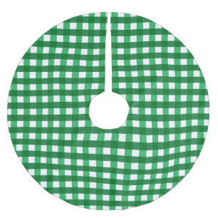 Traditional green white Gingham plaid grid pattern Brushed Polyester Tree Skirt