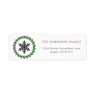 Traditional Green Wreath Snowflake Christmas Label