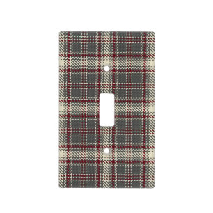 Traditional Grey with Maroon Plaid Pattern Light Switch Cover