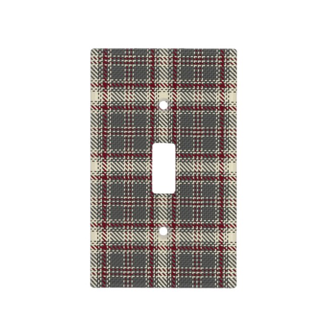 Traditional Grey with Maroon Plaid Pattern Light Switch Cover (Front)