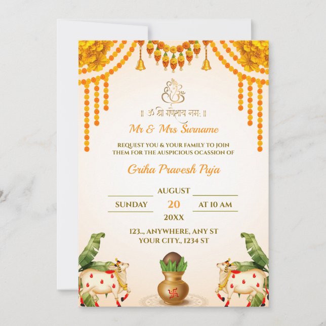 Traditional Griha Pravesh Invitation Card (Front)