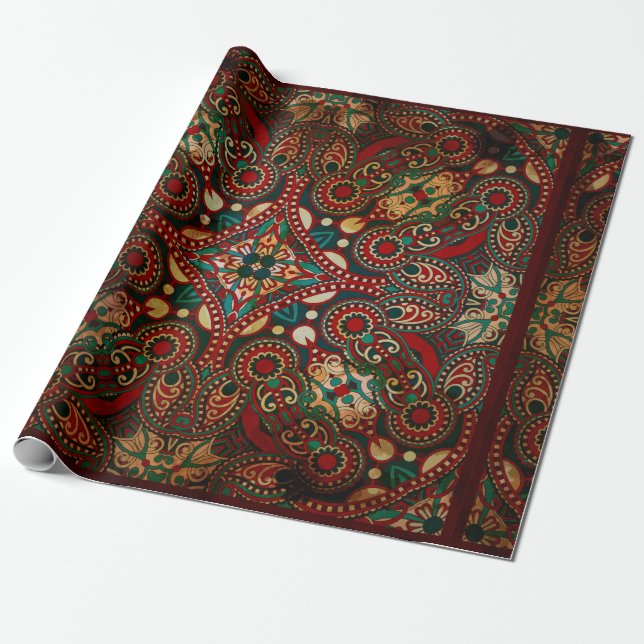 Traditional grunge ornamental floral paisley banda wrapping paper (Unrolled)