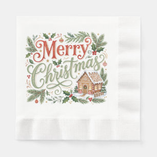 Traditional Hand Lettering Christmas Gingerbread Napkins