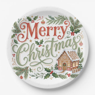 Traditional Hand Lettering Christmas Gingerbread Paper Plates