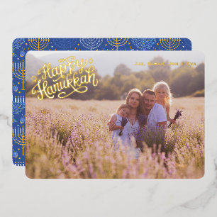 Traditional Hanukkah Card One Photo Patterned Gold