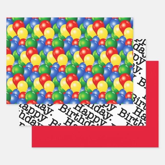 Traditional Happy Birthday balloons Wrapping Paper Sheets (Set)