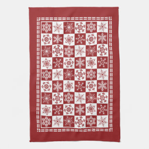 Traditional Holiday Christmas Red Snowflakes Kitchen Towel