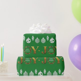 Traditional Holiday Gift Wrap- Gold/Green JOY!